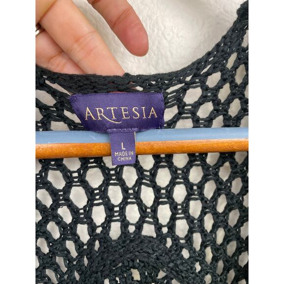 Artesia Womens Top Sz L Crochet Fringe Beaded Sheer Whimsigoth Boho Hippie Witch - Picture 5 of 13